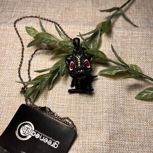 GREEN EARTH Gothic Medieval Matte Black Dragon Pendant Necklace with Crystals